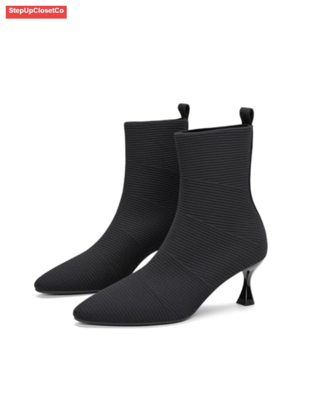 Women's Knit Ankle Boots Pointed Toe Stretch Kitten Heel Slip-On